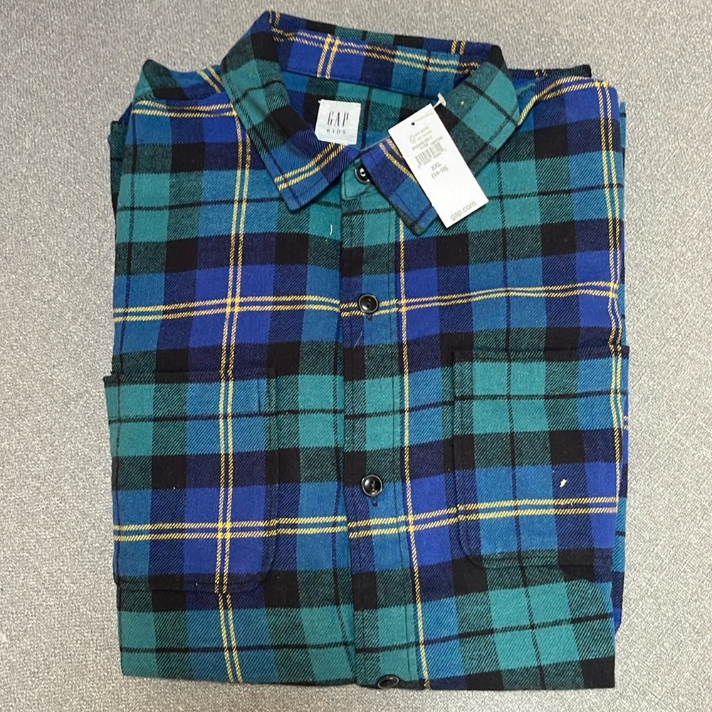 Gap Kids Long Sleeve Green/Blue Plaid Button Down Shirt